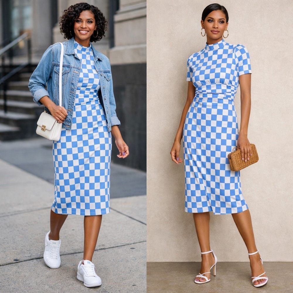 NWOT INC International Concepts Checkered Midi Dress